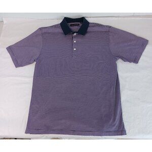 Greg Norman Men's Golf Polo Shirt L Purple Blue Stripes Cotton 3 Buttons GUC